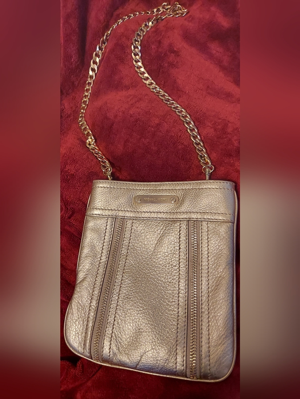 Michael Kors Metallic Gold Leather Moxley Chain Crossbody